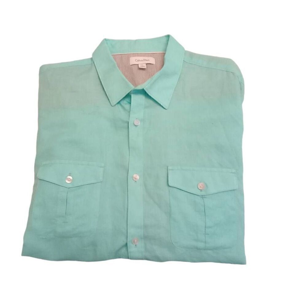 Calvin Klein linen & cotton  blend long sleeve button down shirt